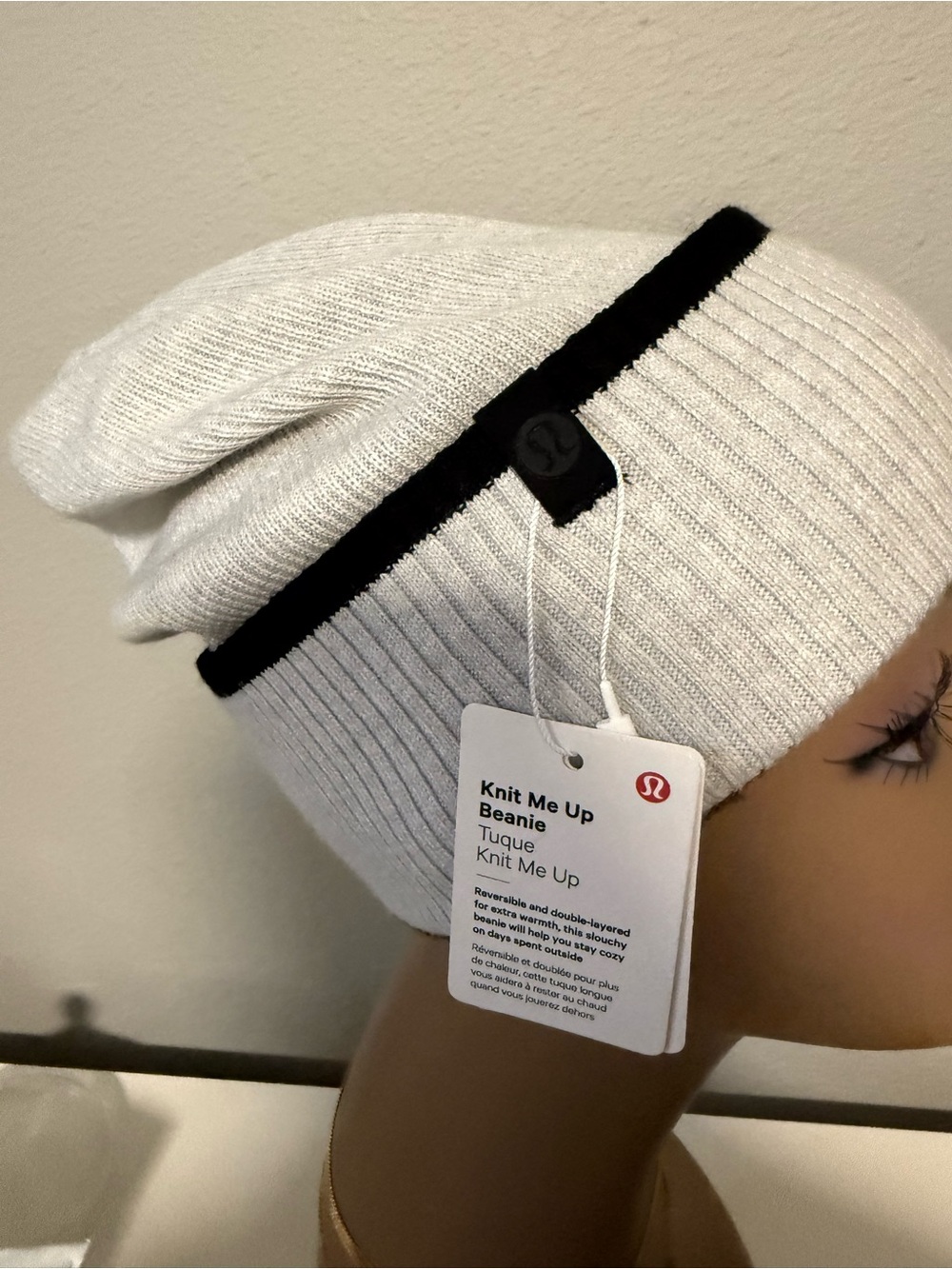 lululemon athletica Knit Me Up Beanie - White with Black Trim